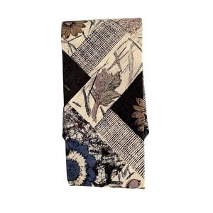 Raphael Silk Tie Floral Geometric Patchwork, Mens OS Tan Black Purple
